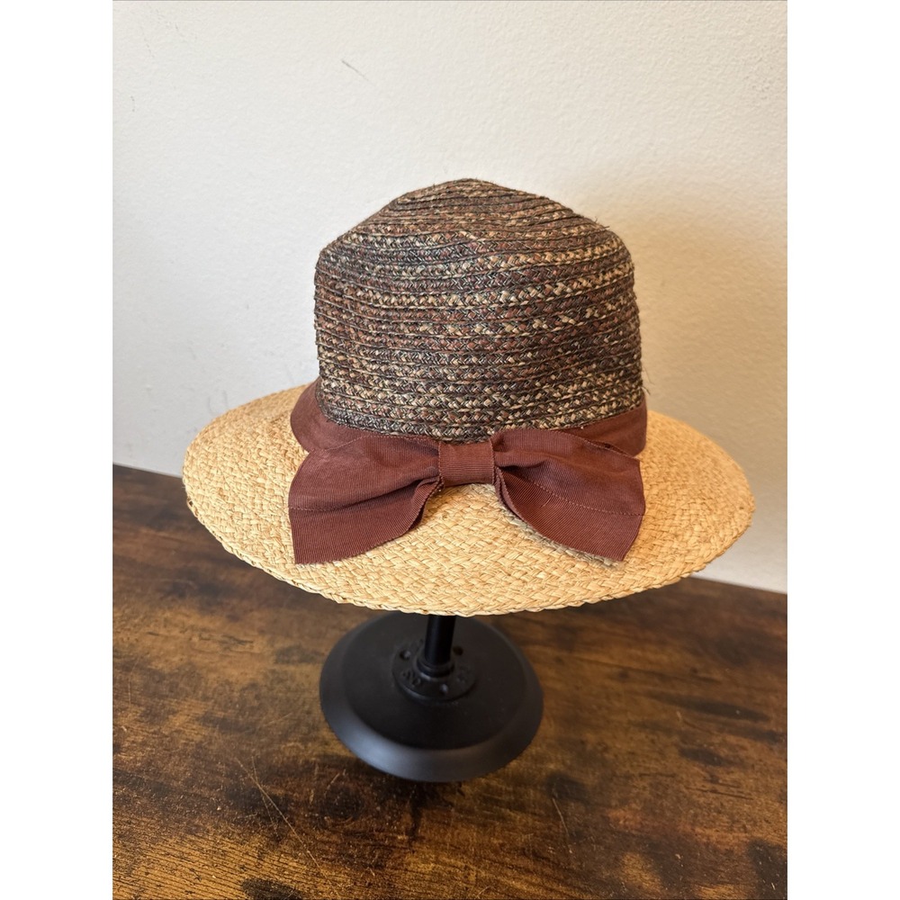 Brooklyn Hat Co Raffia Blend Two-Tone Fedora Sun Hat Beige Tan Medium